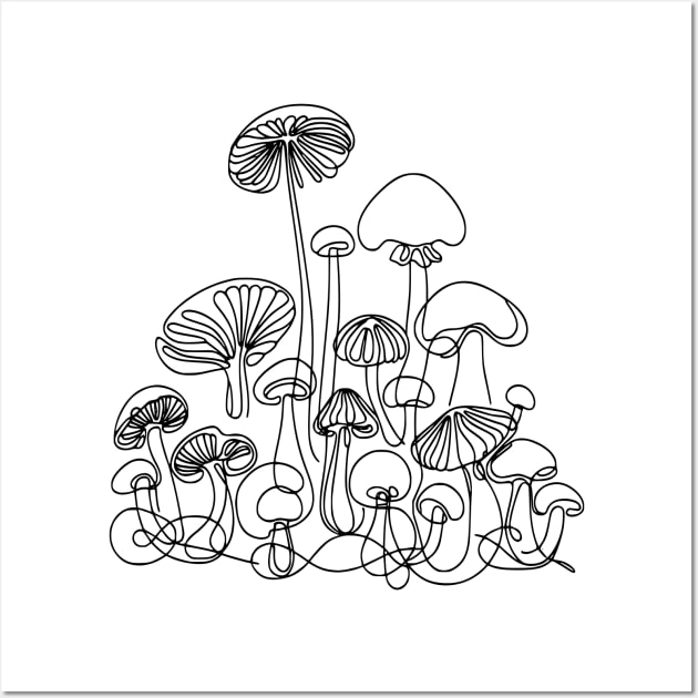 Mushrooms Line Drawing Wall Art by little osaka shop